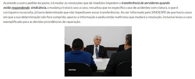 trecho da matéria sindicancia transferência