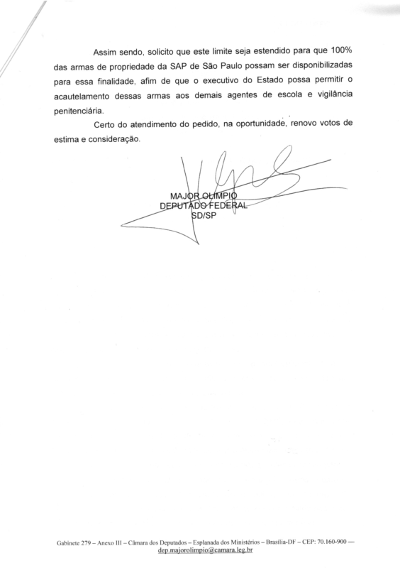 Oficio Major Olímpio ao EB Acautelamento de Armas AEVP - 2