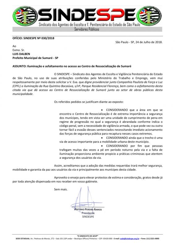 Oficio 030-2018 -Prefeitura de Sumaré - Pedido de iluminação e asfalto-1